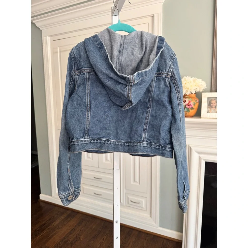 Gap Kids Girls Denim Jean Jacket‎ with Hood Blue Medium Wash Size Large 10 12